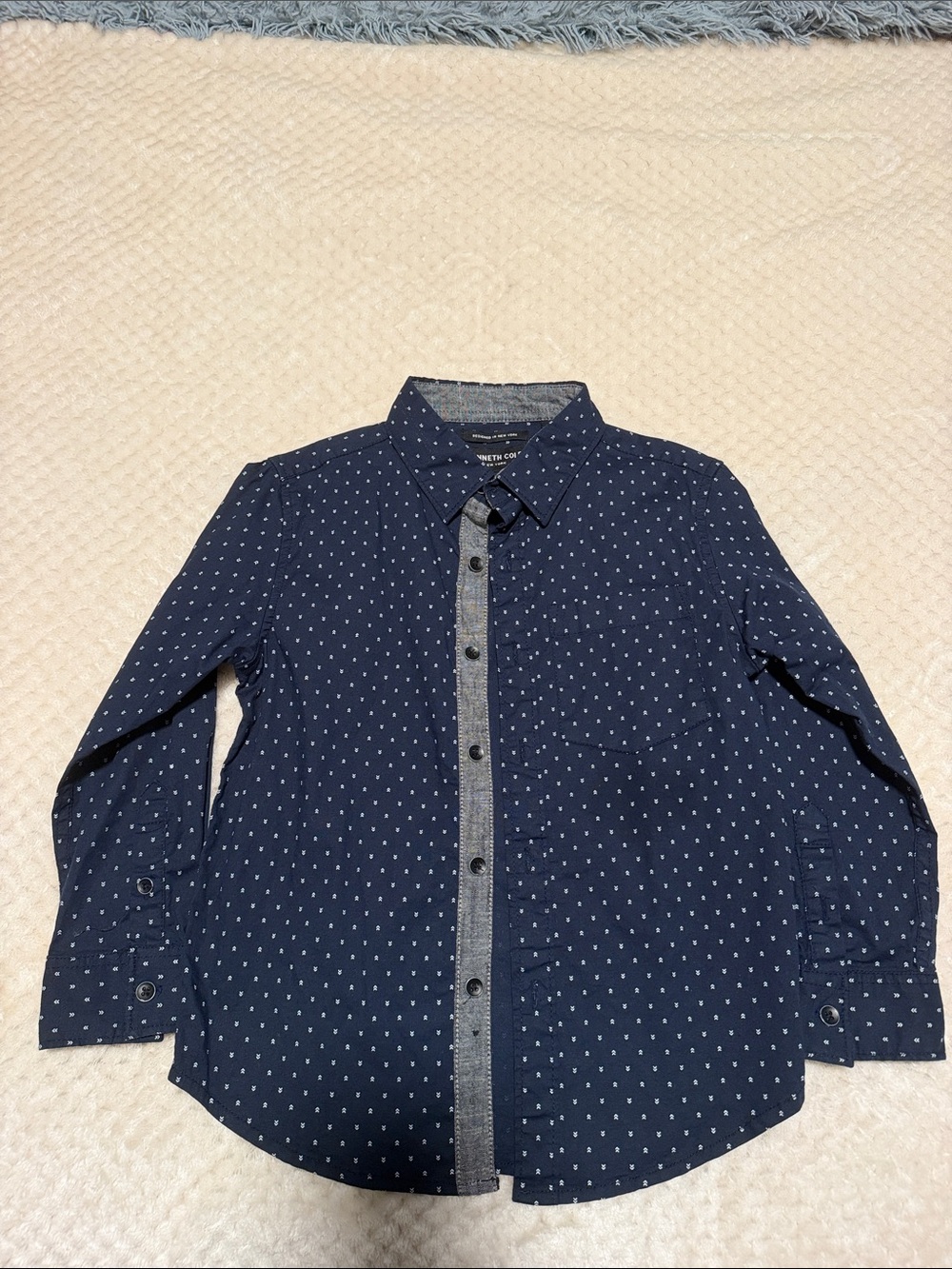 Kenneth Cole New York Navy Micro-Print Button-Down Shirt Boys Size 5